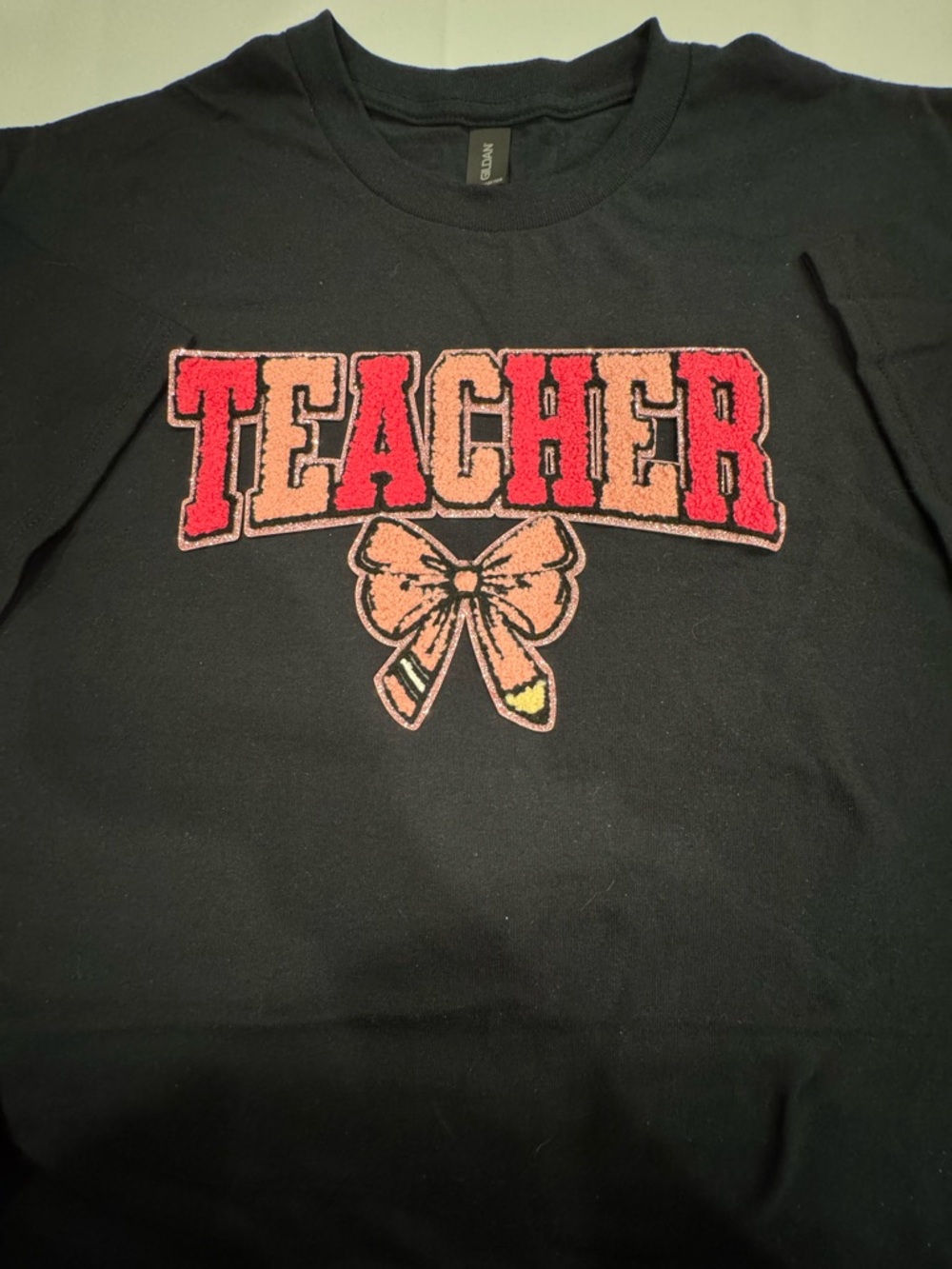 Teacher Patch Graphic Black Tee - Pink Accent